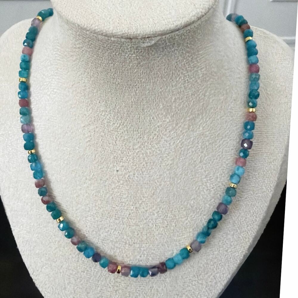 Second Bloom Studio Artisan Made Apatite Amethyst Necklace 19" Gold Magnetic